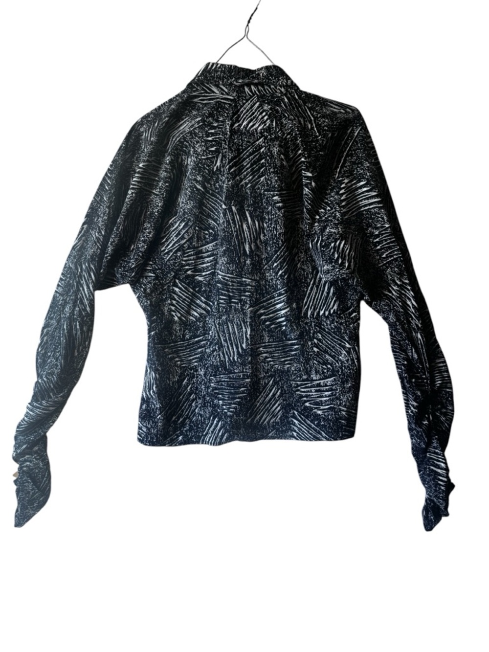 Julie V England 100% Silk 90s Abstract Animal Print Blouse 8 Top Light Blue Tan - Picture 3 of 16